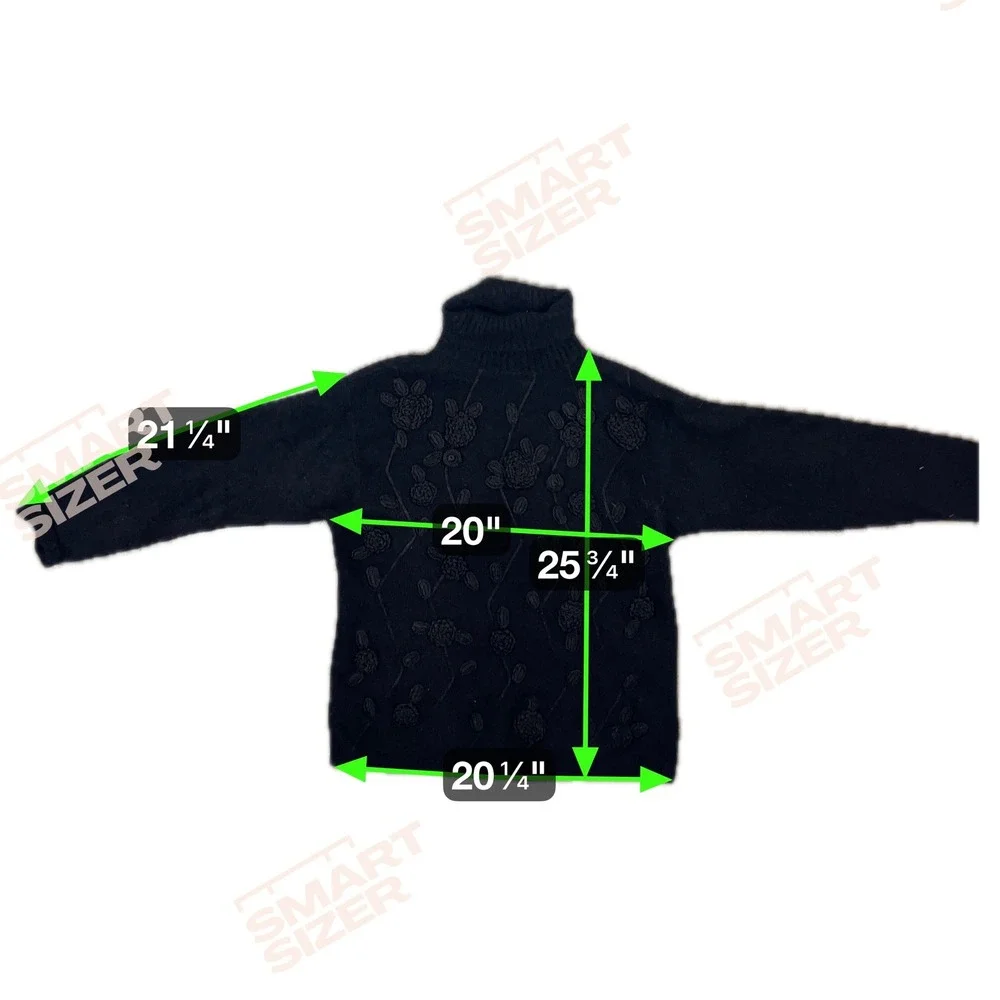Rafaella Black Turtleneck Sweater Crochet Applique Angora Lambswool Blend Medium